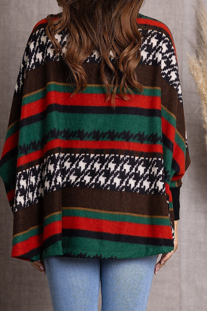 Multicolor aztec print open front cardigan (EDSW3633)