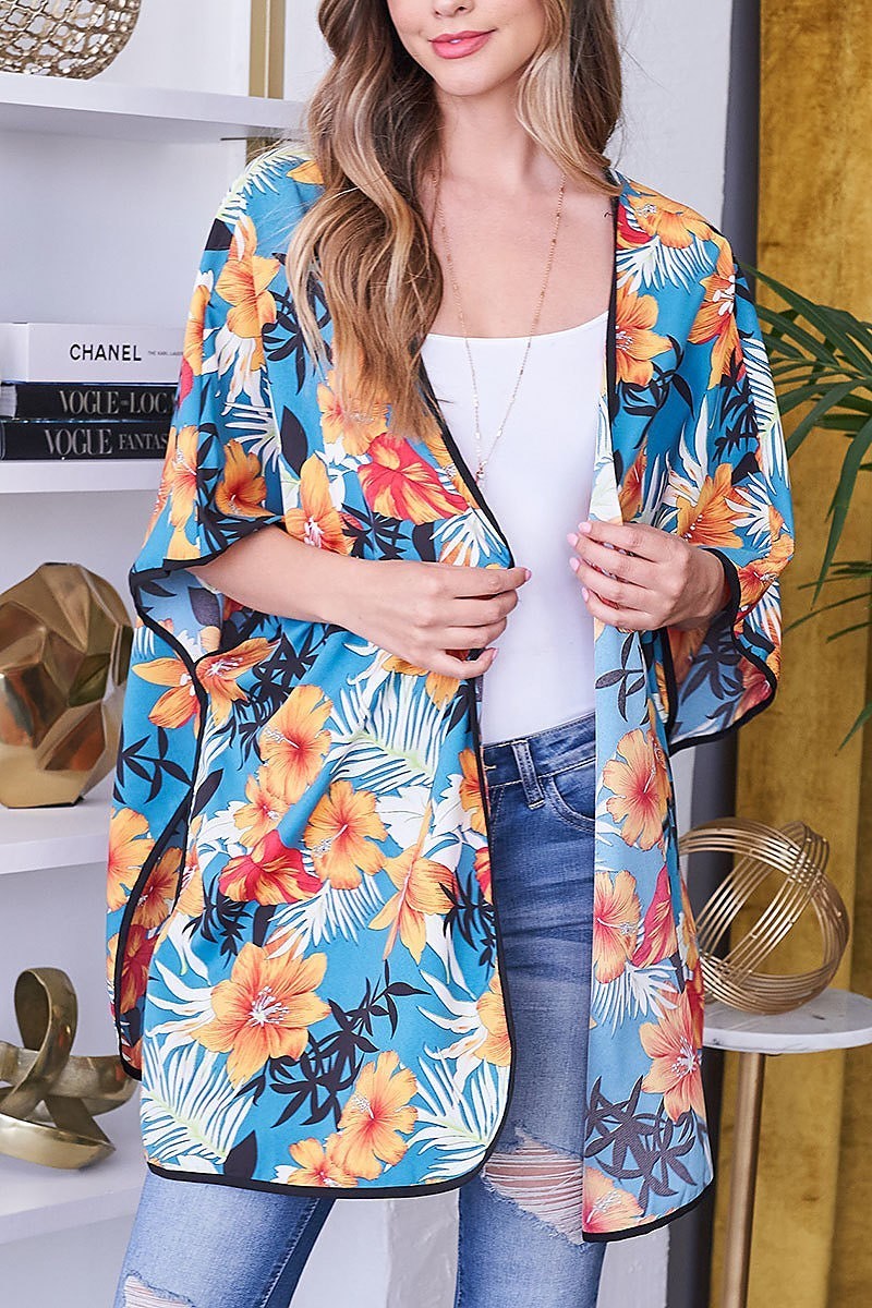 Floral print loose fit kimono top (EF3520)