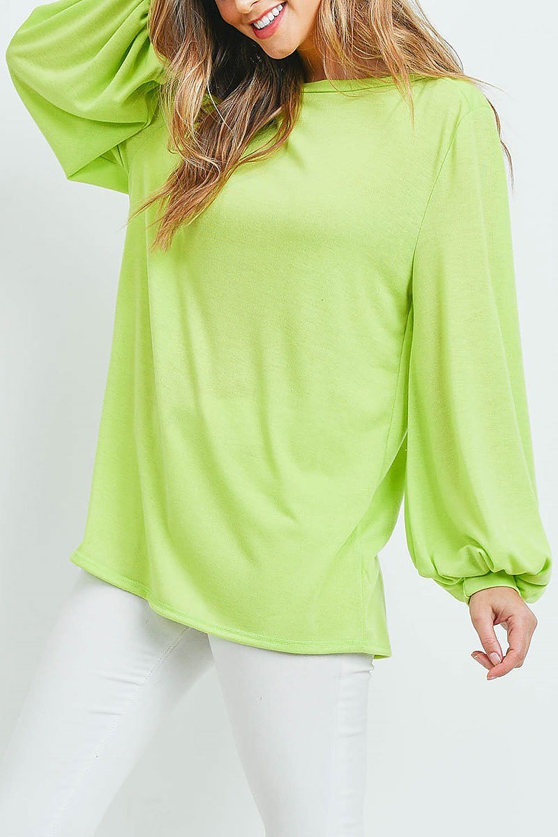 Bubble sleeve boat neck top (ED9106)