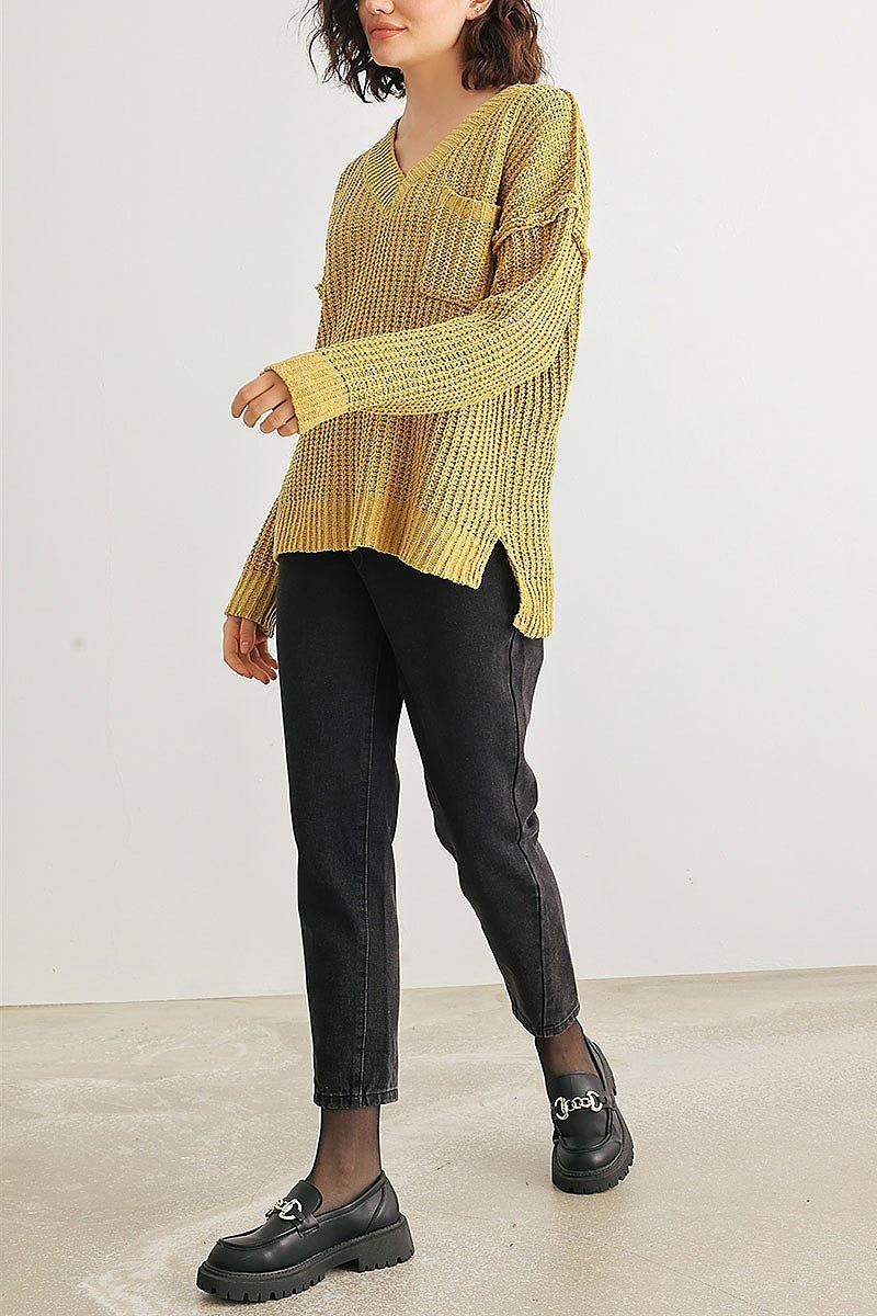 One pocket v neck sweater (TED2042)