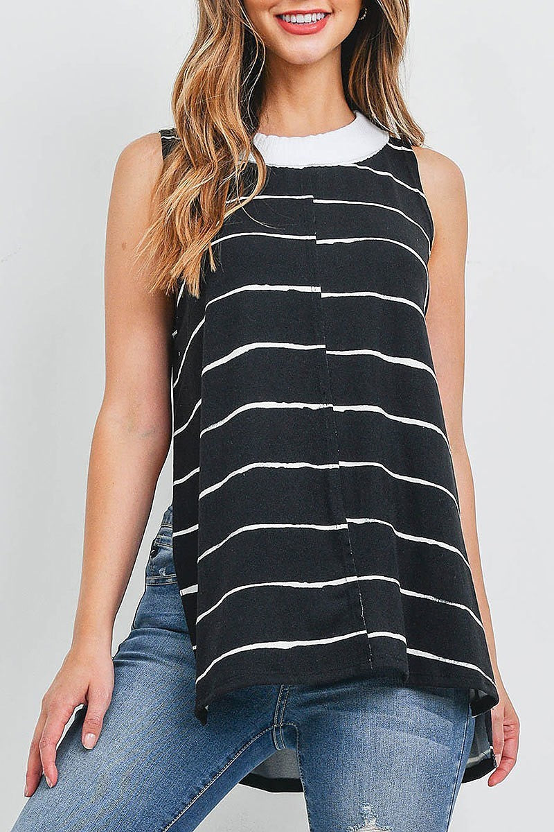 Crew neck stripe hi lo top (EF1239)