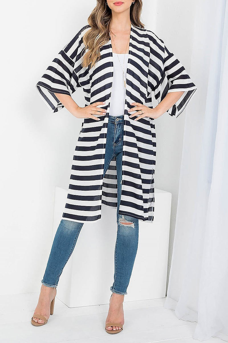 Stripe print knee length kimono (EF3618)