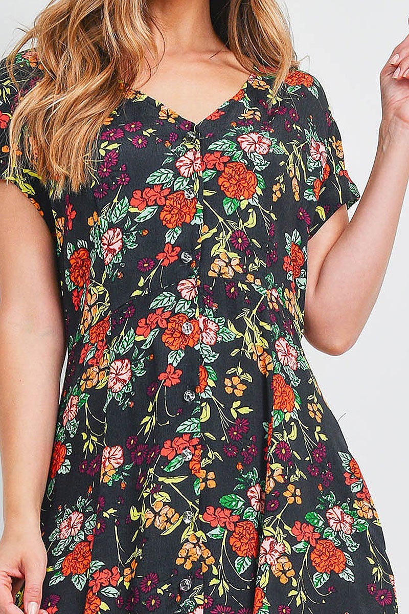 V neck floral print button front (DED6567)