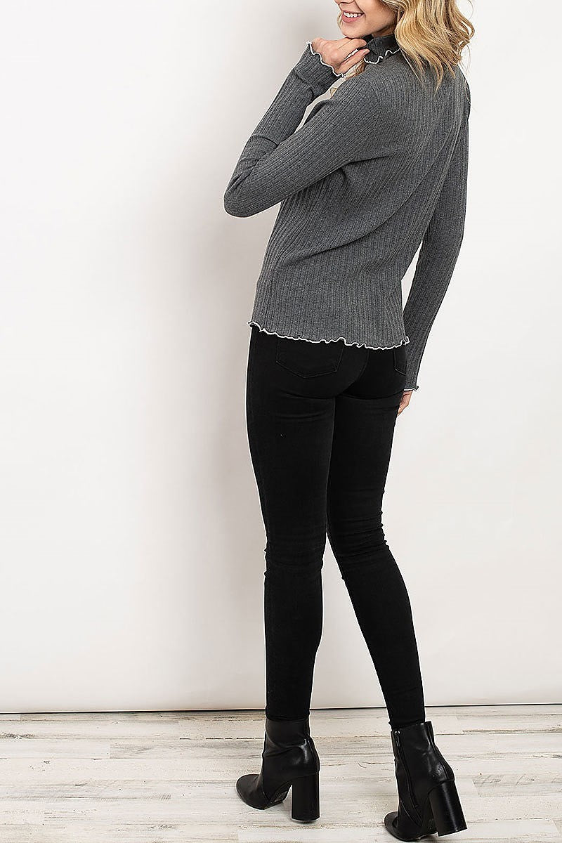 Mock neck ribbed knit top (ED7953)