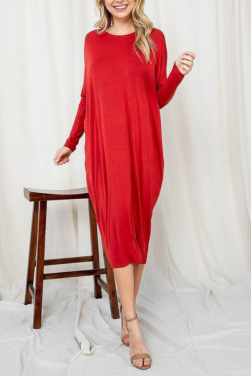 Crew neck losoe fit pocket tunic dress (DED7010)