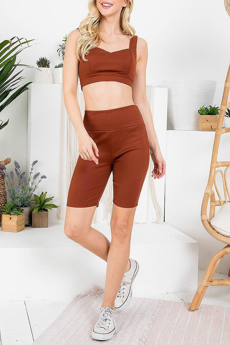 Sweetheart crop top and shorts set (EF2870)