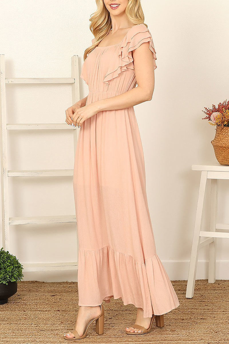 Ruffle sleeve solid maxi dress (DED9348)