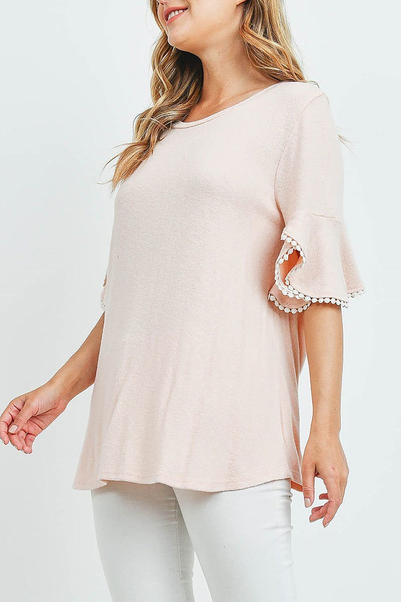 Pompom bell sleeves brushed top (ED9773)