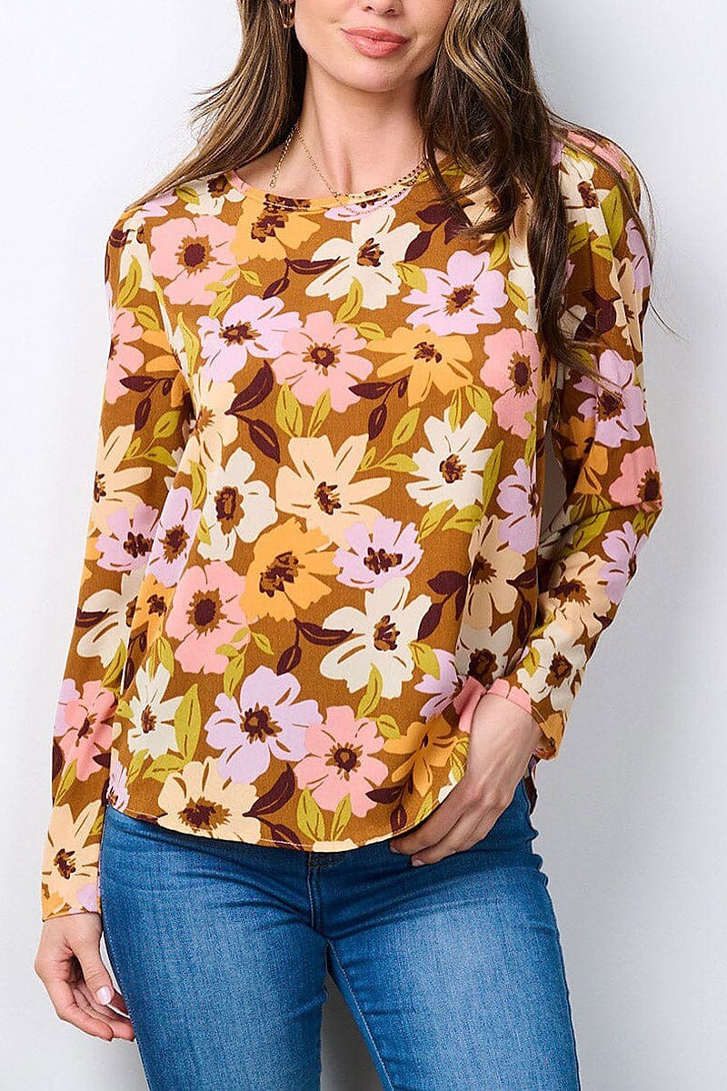 Long sleeve floral blouse top (EFWT7242)