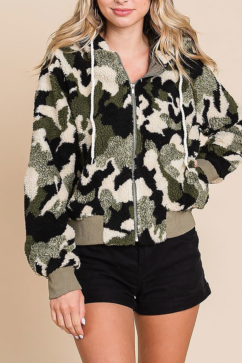 Sherpa camouflage bomber hoodie jacket (EDH1857)