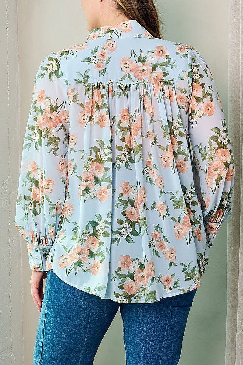 Long sleeve button up floral blouse top (EFWT2724)