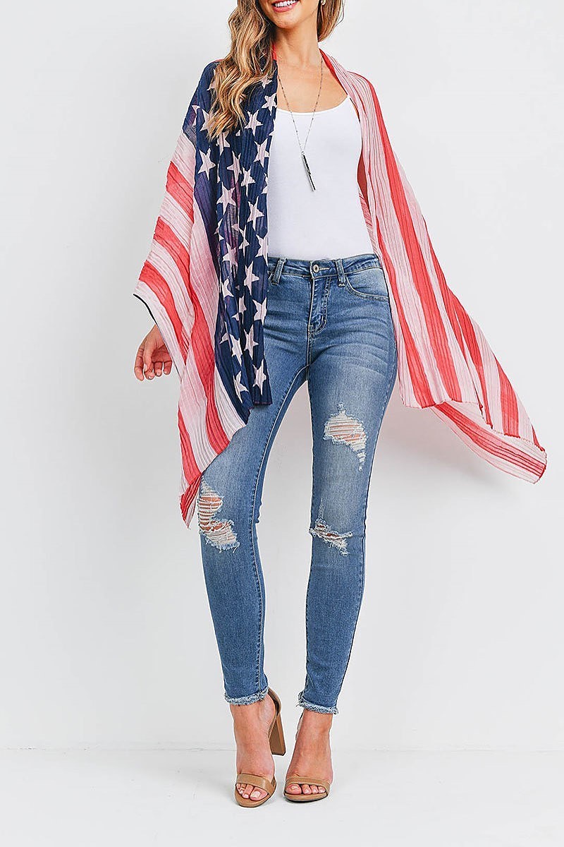 Usa flag print kimono wrap scarf (EF3057)