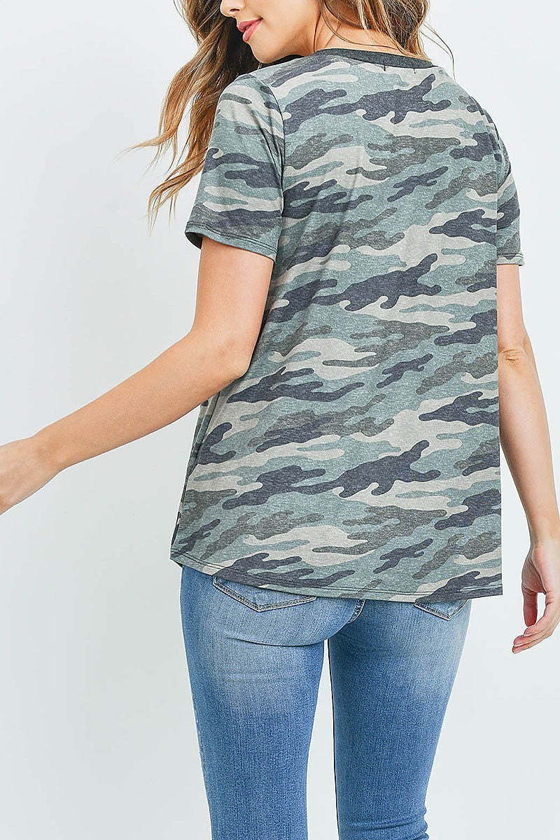 Short sleeves camouflage top with pocket (ED9161)