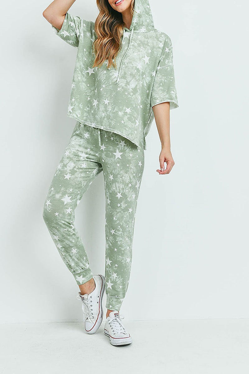 Star print hoodie top and pants set (ED9403)