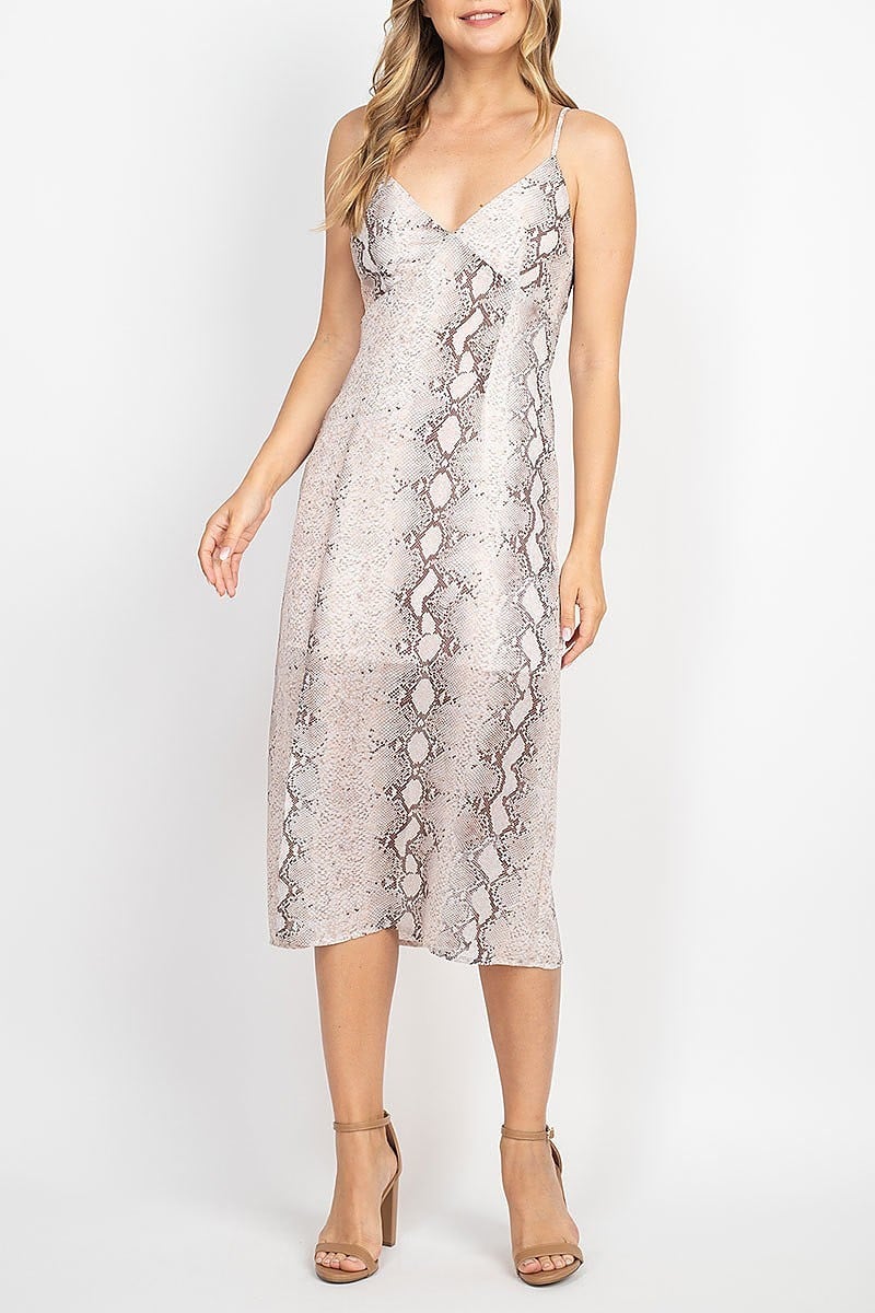 Snake skin v neck sheer print midi dress (DED6841)