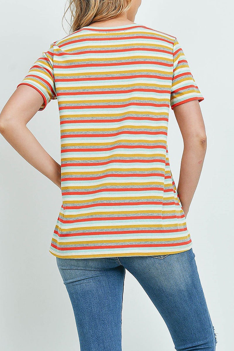 Multi color stripe short sleeve top (ED9799)