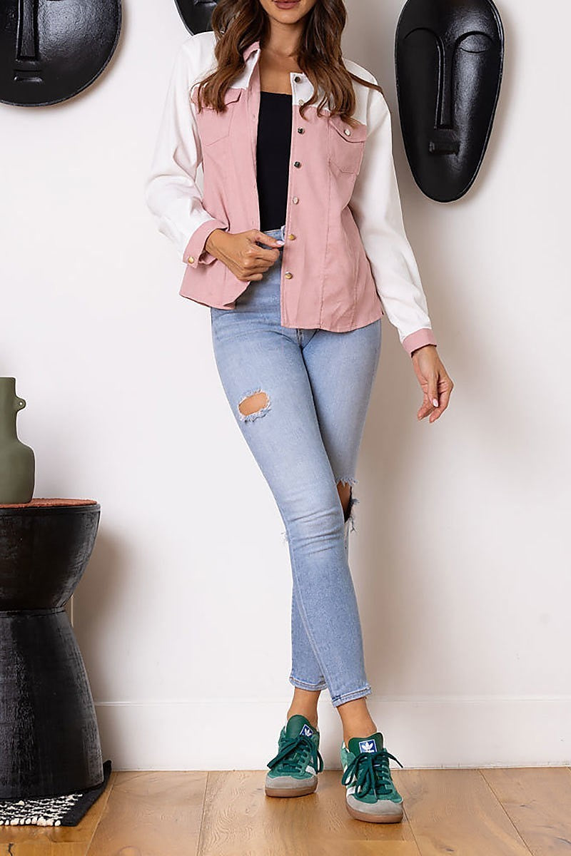 Color block corduroy long sleeves jacket (EDSW3662)