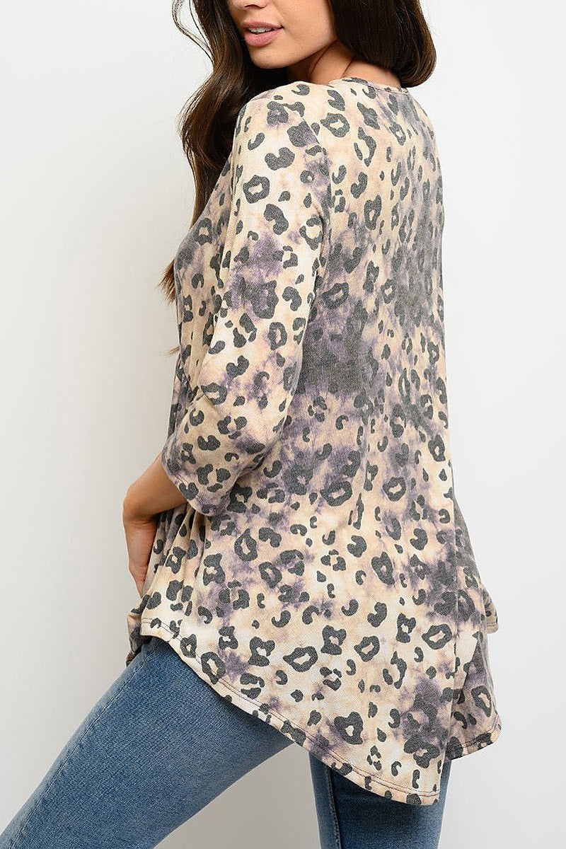 Animal print quarter sleeves tunic top (EDWT3448)