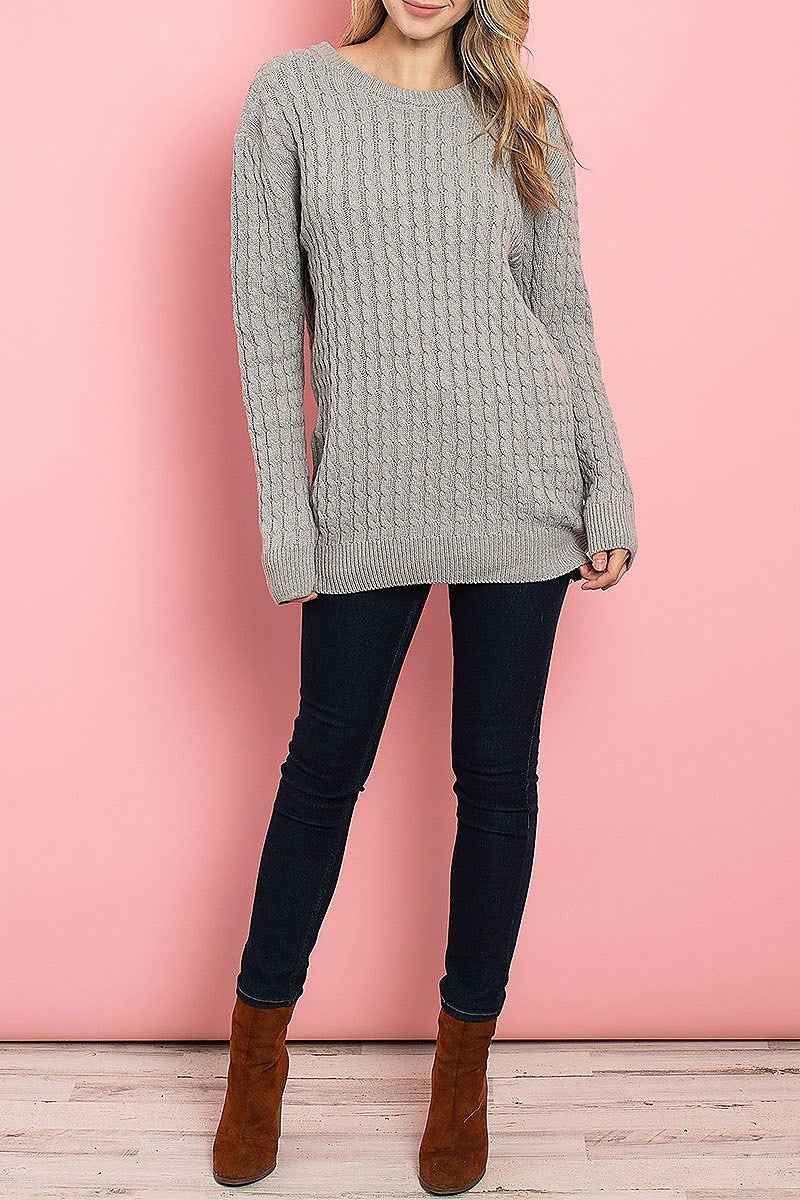 Round neck cable knit sweater (DGS4902-LAST)