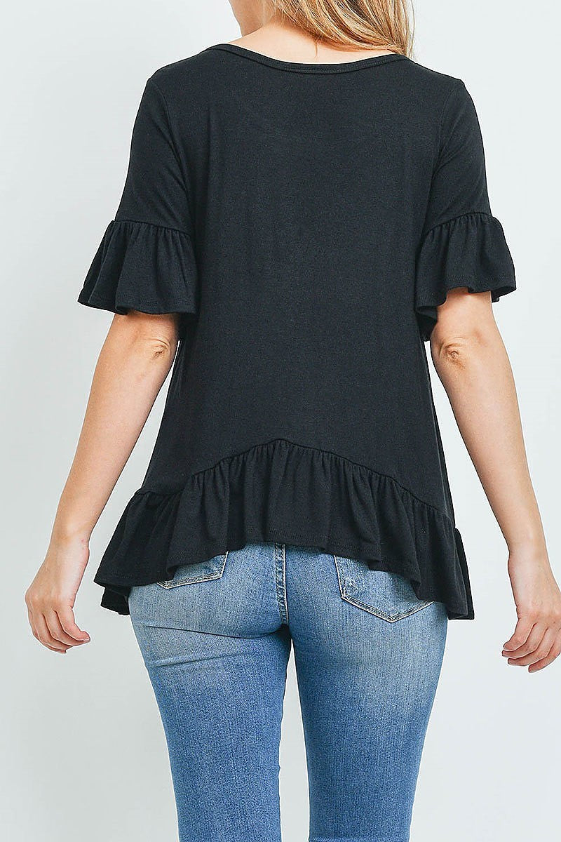 Ruffle detail hi lo hem loose fit top (ED9805)