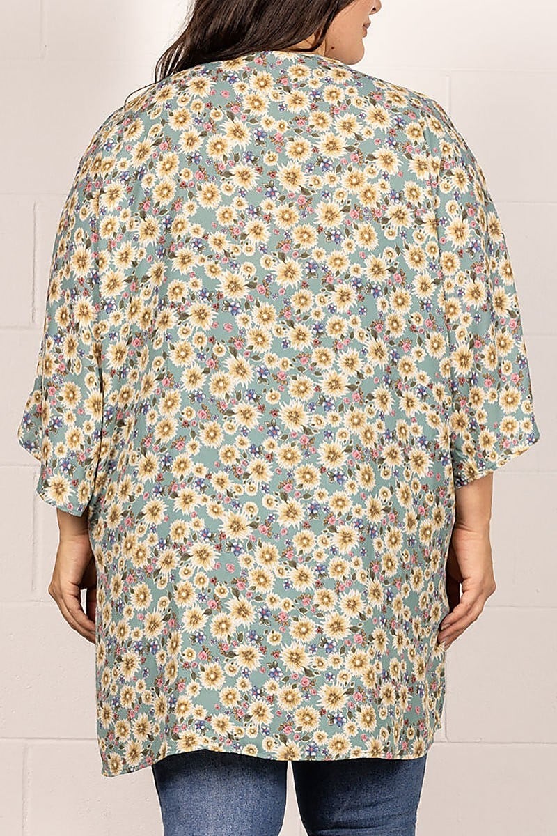 Spring floral open front plus size cardigan (EDSW4193)