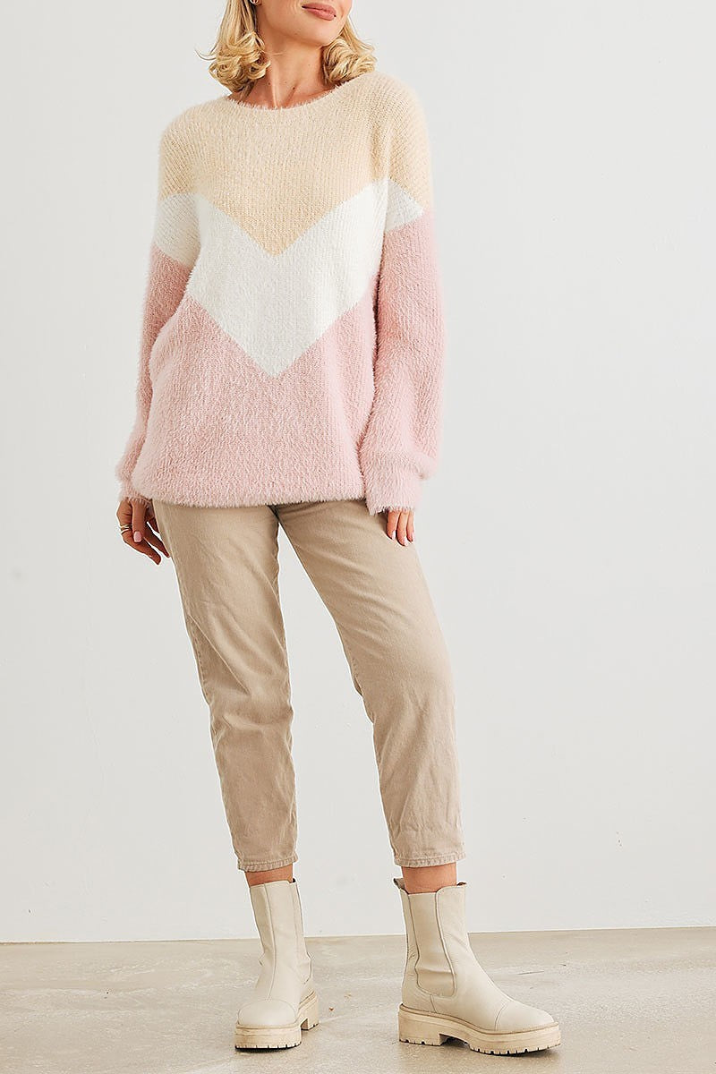 Color block fuzzy knit sweater (TED2059)