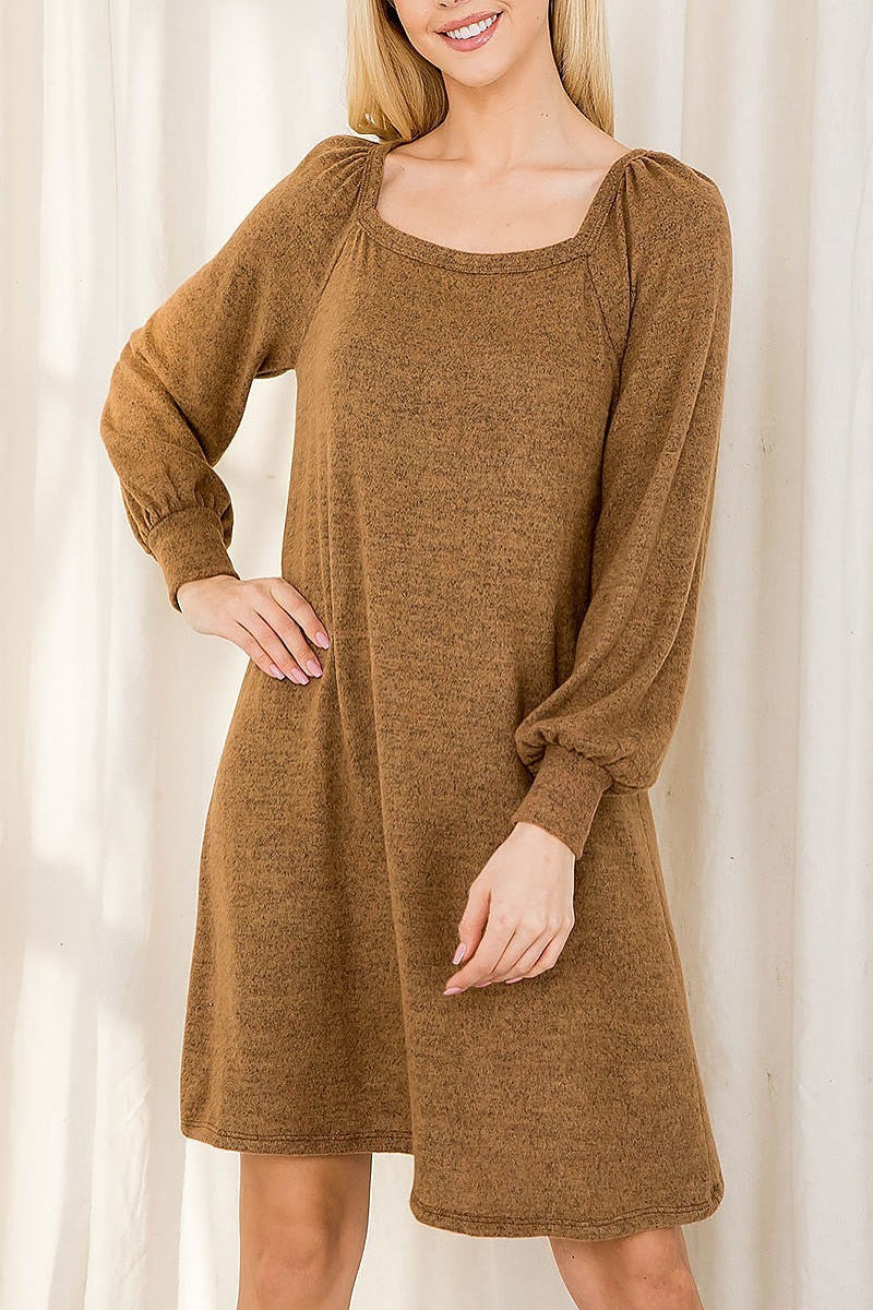 Bubble sleeve square neck loose fit dress (DED8828)