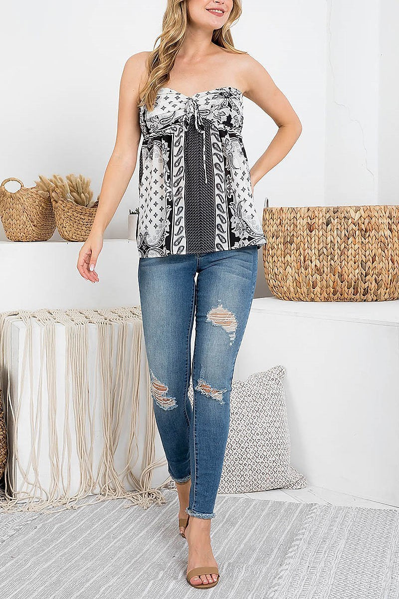 Paisley print ruched front halter neck top (EF2213)