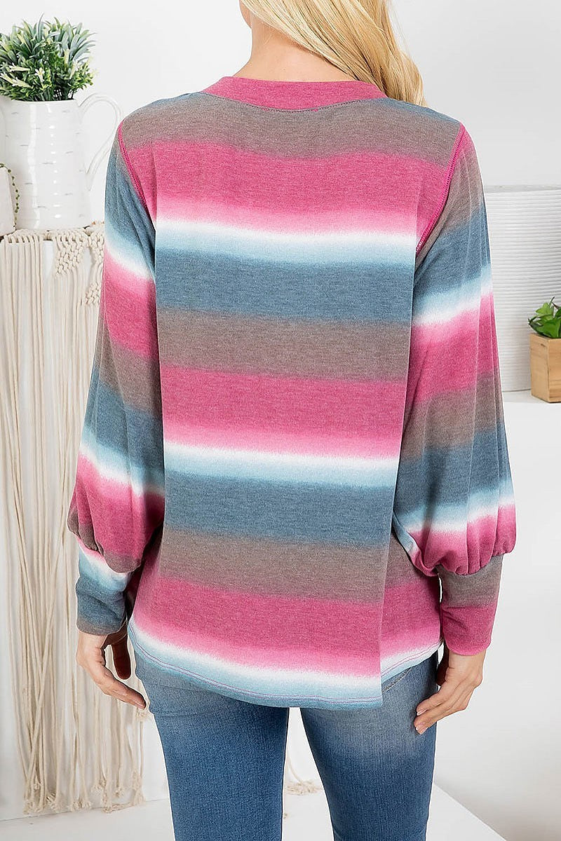 Tie dye stripe bubble sleeve top (EF2832)