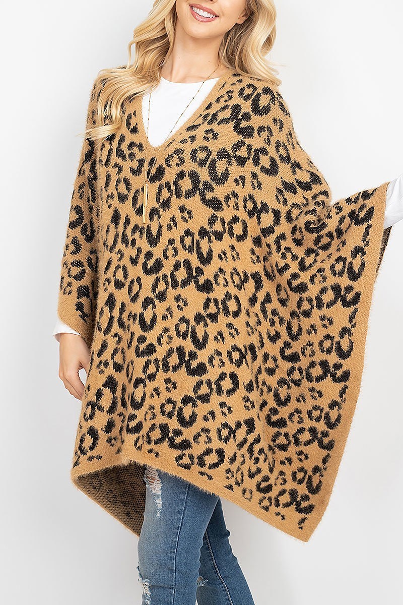 Leopard print sweater poncho (DGS5334)