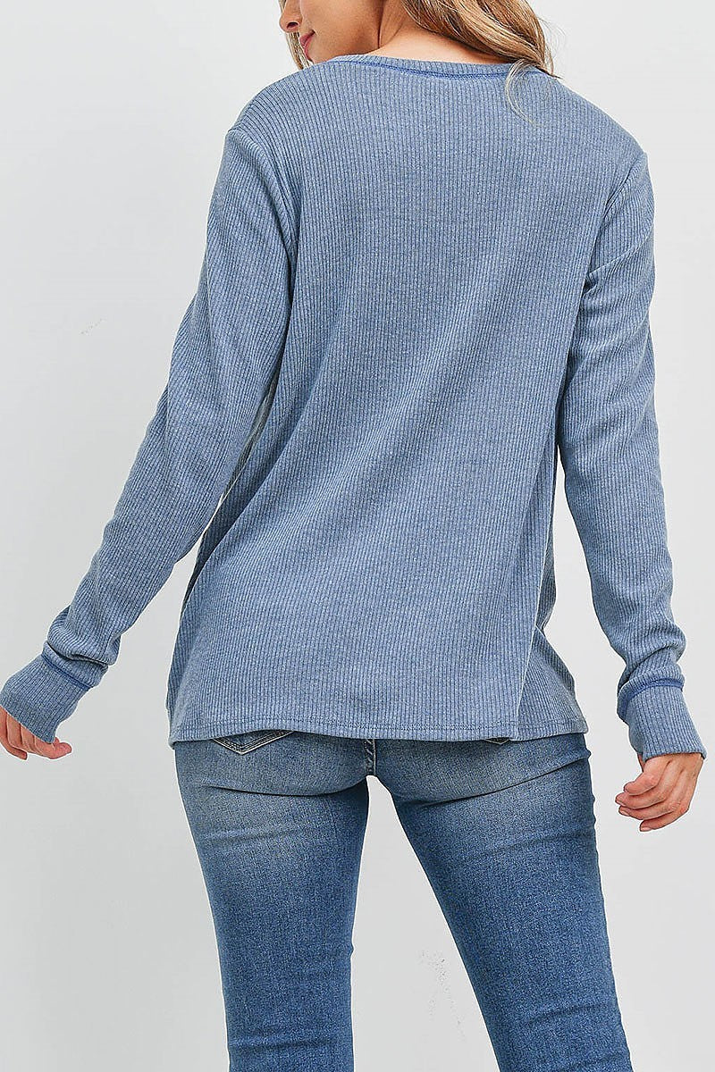 Twist front hem long sleeve top (EF2189)