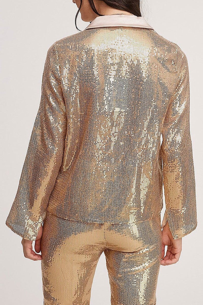 Long sleeve button up sequins blouse top (EFWT5479-TOP)