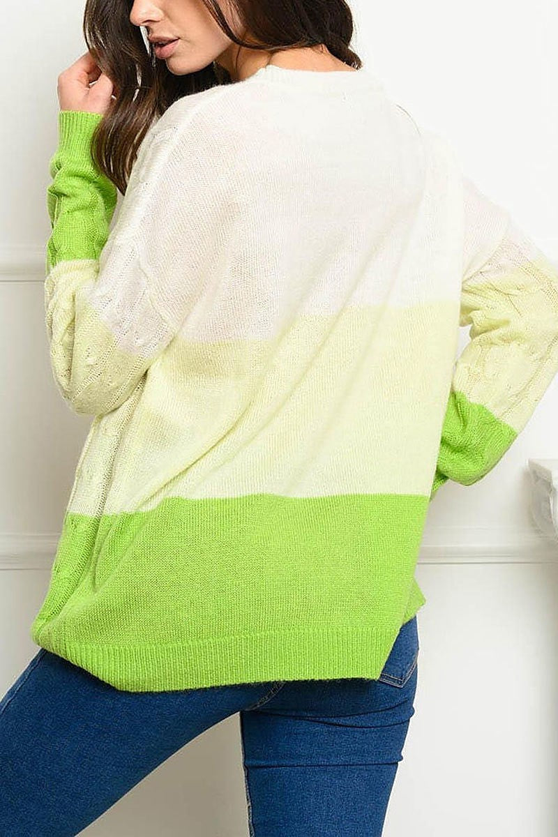 Long sleeve colorblock cable knit sweater (EDWT4048)