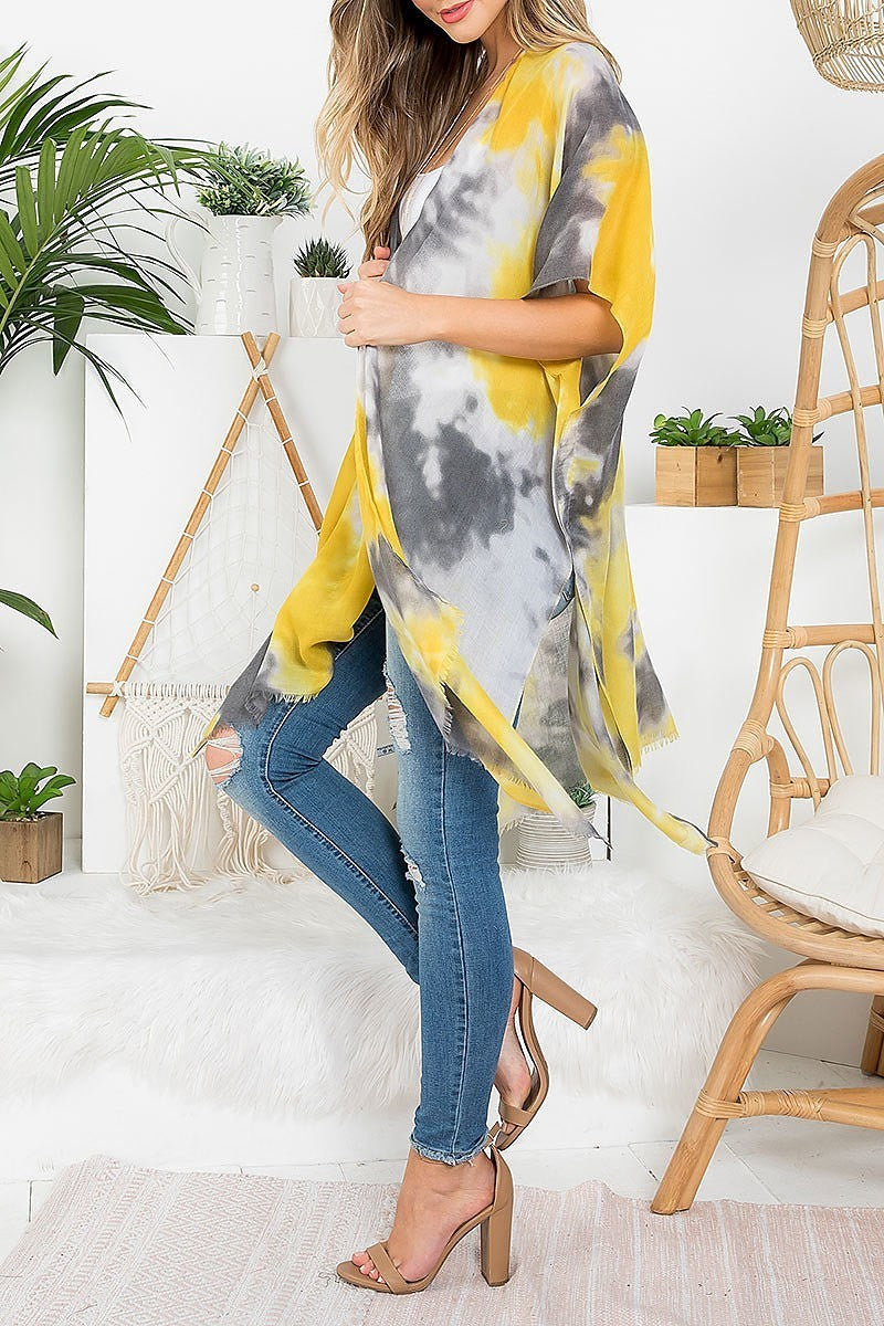 Tie dye two tone open front kimono (EF3257)