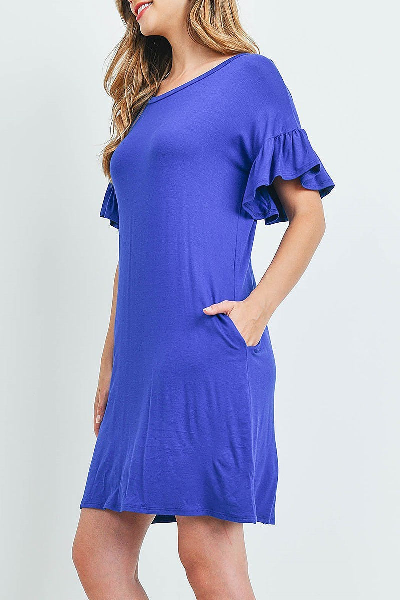 Flutter sleeve pocket dresses (DED6289)