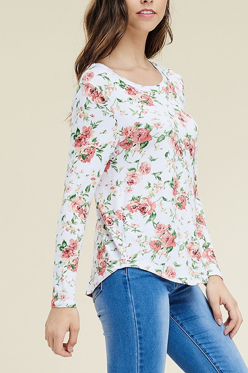 Floral round hem top (EF5033)