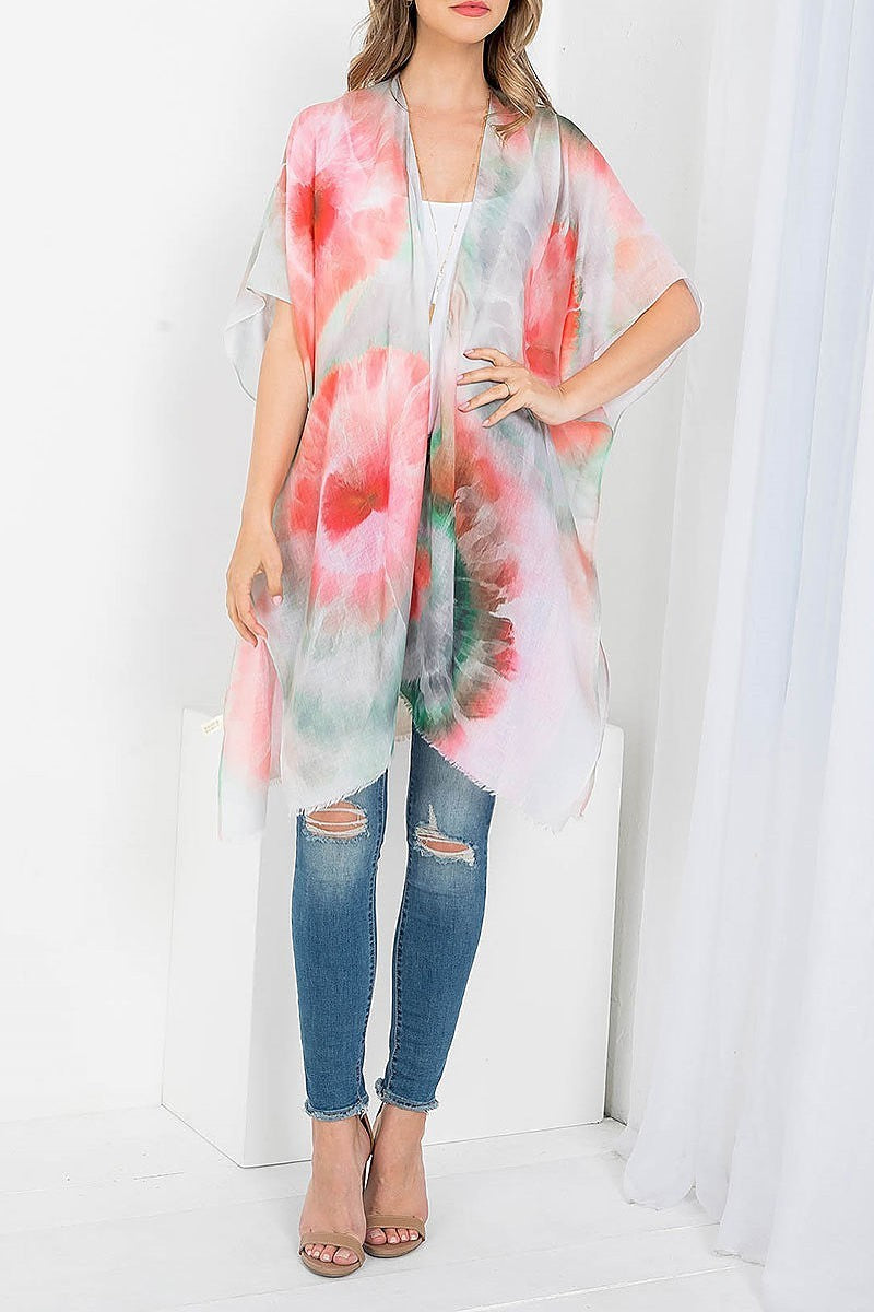 Tie dye sun burst open front kimono (EF3615)