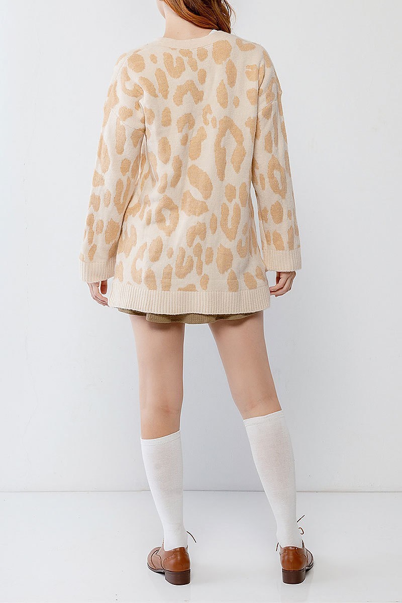 Giraffe print button up pocket detail cardigan (TDG9945)