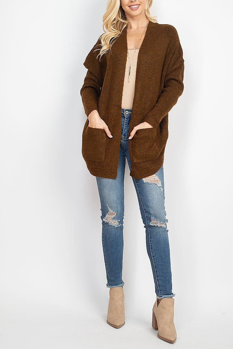 Cable back detail pocket front sweater cardigan (DGS5289)