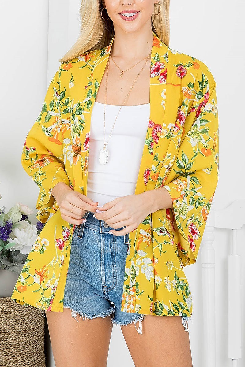 Flower print open front kimono (EF3967)