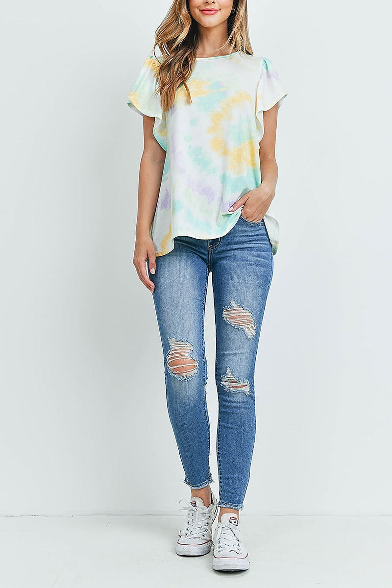 Tie dye cap sleeve round neck top (ED9849)