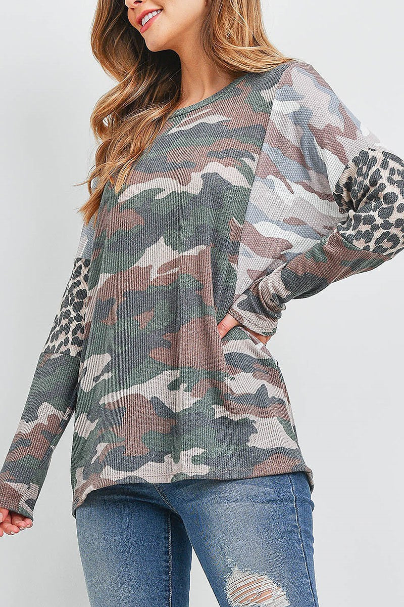 Camouflage leopard elbow long sleeve top (EF1875)