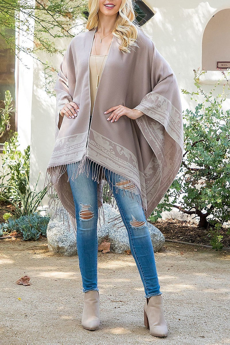 Border line warmer kimono wrap (DGS5845)