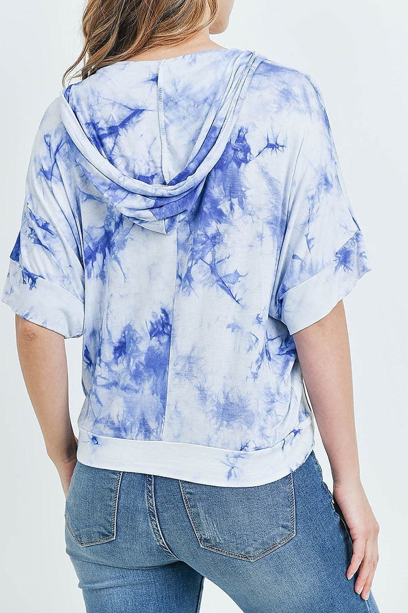 Tie dye pocket detail loose fit hoodie top (ED8619)