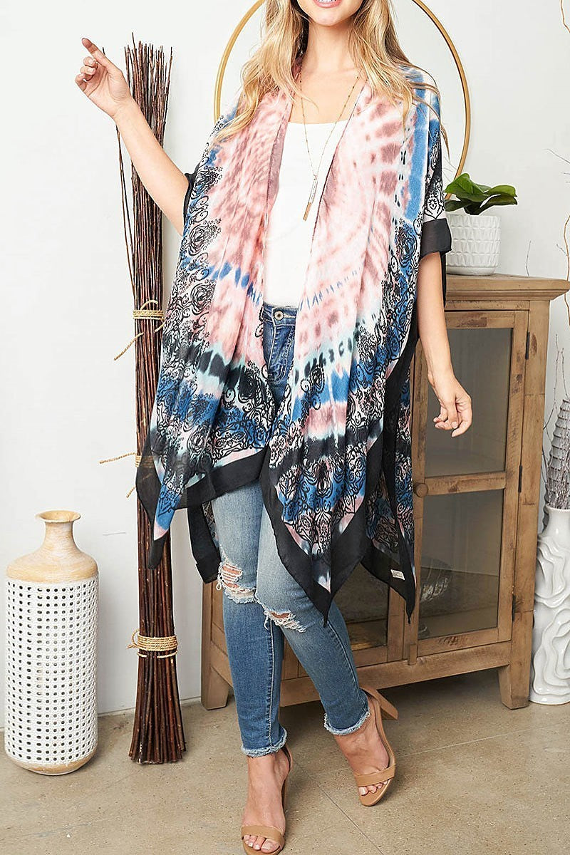 Tie dye boho open front kimono (EF3231)