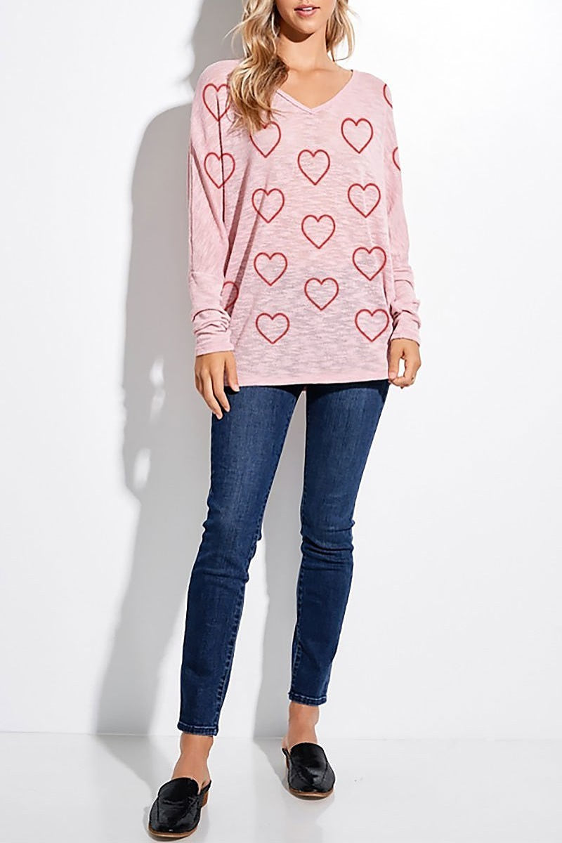 Heart all over knit long sleeve top (EF5069)