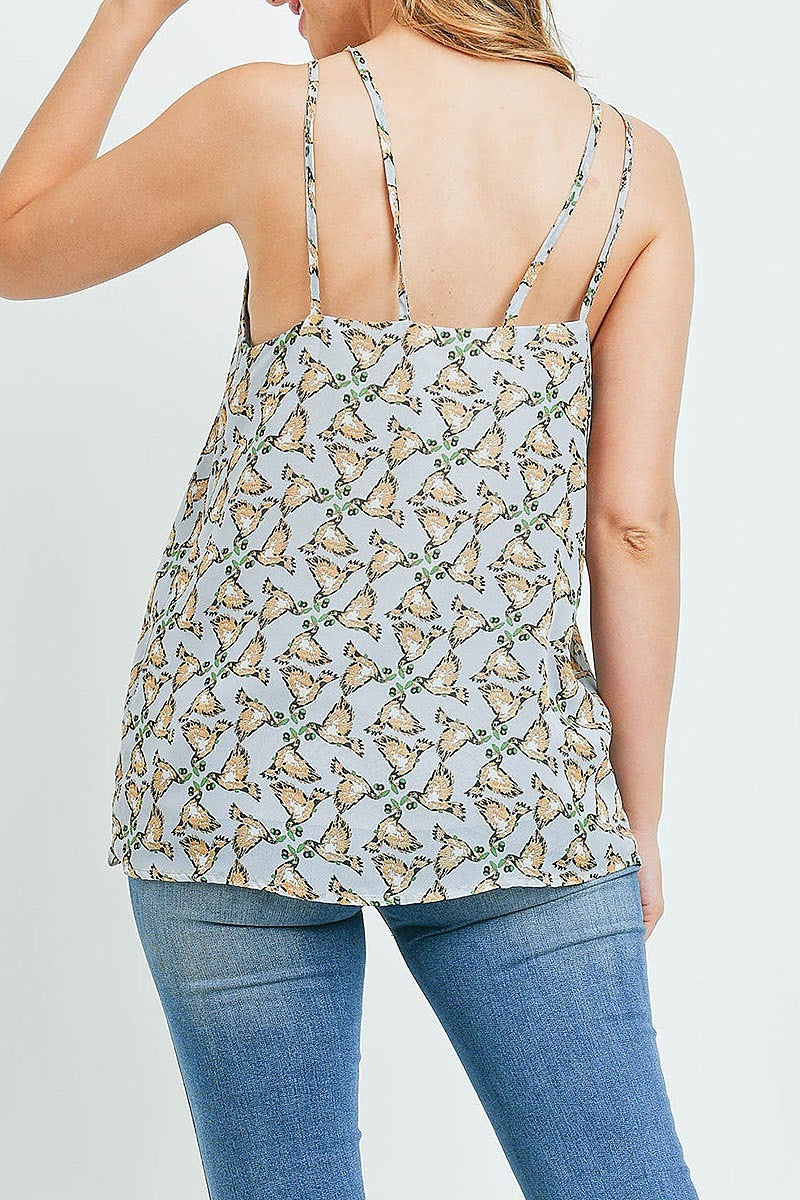 Spaghetti strap design bird print loose fit top (ED9526)