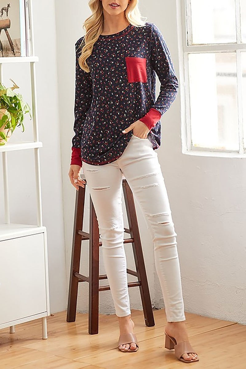 Solid pocket floral top (EF4964)