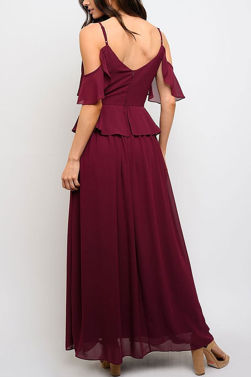 Cold shoulder ruffle maxi dress (EDWT3397)