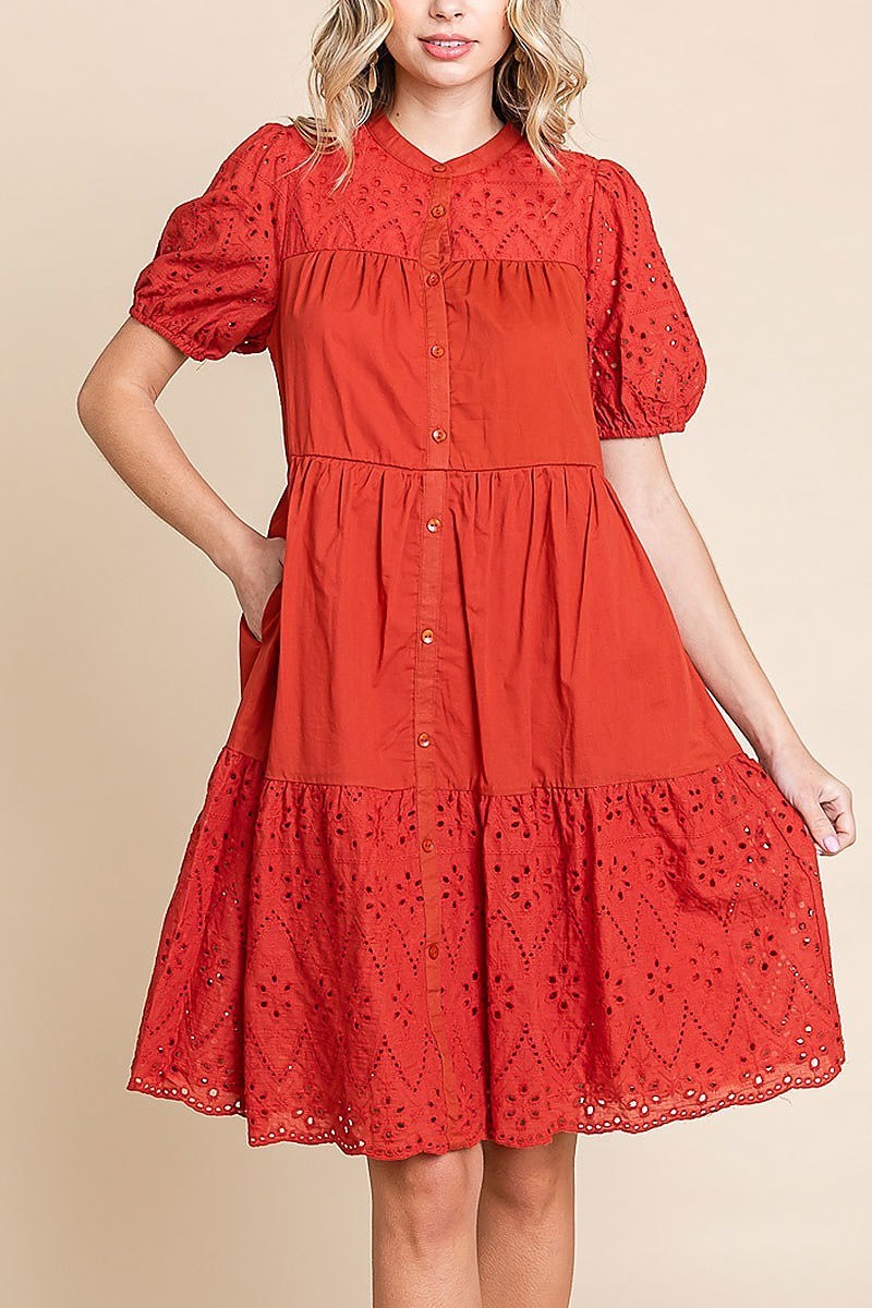 Button up eyelet midi dress (EDH1994)